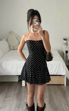 Niulatu A Line Halter Satin Polka Dots Short Homecoming Dress 18th Birthday Outfits HZ1110