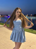 Niulatu A Line Halter Satin Short Homecoming Dress 18th Birthday Outfits HZ1110