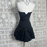 Niulatu A Line Strapless Black Satin Short Homecoming Dress 17th Birthday Outfits HZ1110