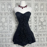 Niulatu A Line Strapless Black Satin Short Homecoming Dress 17th Birthday Outfits HZ1110