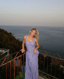 Niulatu A Line Square Satin Long Prom Dresses Formal Dress HZ1110