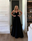 Niulatu A Line Spaghetti Straps Pastel Yellow Satin Long Prom Dresses Formal Dress HZ1110