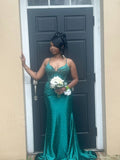 Niulatu Mermaid Halter Dark Green Satin Beaded Long Prom Dresses Formal Dress HZ1110