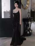 Niulatu Mermaid Straps Sequin Black Prom Dresses HZ1110
