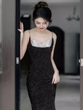 Niulatu Mermaid Straps Sequin Black Prom Dresses HZ1110