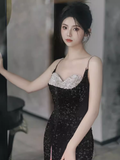 Niulatu Mermaid Straps Sequin Black Prom Dresses HZ1110