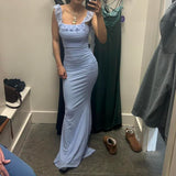 Niulatu Mermaid Square Lavender Satin Pleated Ruffles Long Prom Dresses Formal Dress HZ1110