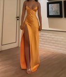 Niulatu Sexy Mermaid Halter Satin Slit Long Prom Dresses Formal Dress HZ1110