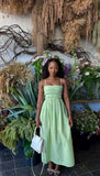 Niulatu Mint Green A Line Spaghetti Straps Satin Long Prom Dresses Formal Dress HZ1110