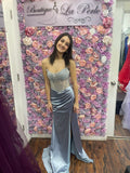 Niulatu Mermaid Strapless Satin Beads Pleated Slit Long Prom Dresses Formal Dress HZ1110