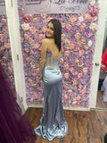 Niulatu Mermaid Strapless Satin Beads Pleated Slit Long Prom Dresses Formal Dress HZ1110