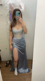 Niulatu Mermaid Strapless Satin Beads Pleated Slit Long Prom Dresses Formal Dress HZ1110