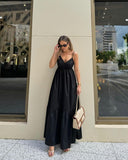 Niulatu A Line Black Spaghetti Straps Satin Long Prom Dresses Formal Dress HZ1110