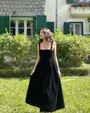 Niulatu A Line Black Square Satin Long Prom Dresses Formal Dress HZ1110