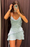 Niulatu A Line Halter Satin Sequin Chiffon Ruffles Short Homecoming Dress 20th Birthday Outfits HZ1110