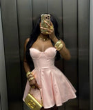 Niulatu A Line Spaghetti Straps Pink Satin Short Homecoming Dress 17th Birthday Outfits HZ1110