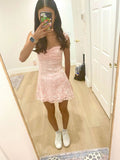 Niulatu A Line Spaghetti Straps Lace Short Homecoming Dress 17th Birthday Outfits HZ1110