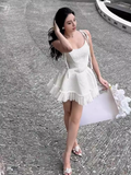 Niulatu A line Straps White Short Homecoming Dress 19th Birthday Outfits HZ1110