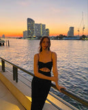 Niulatu Mermaid Black Spaghetti Straps Satin Long Prom Dresses Formal Dress HZ1110