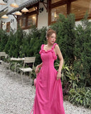 Niulatu A Line Hot Pink Satin Long Prom Dresses Formal Dress HZ1110