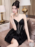 Niulatu A line Strapless Black Short Homecoming Dress 19th Birthday Outfits HZ1110