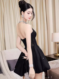 Niulatu A line Strapless Black Short Homecoming Dress 19th Birthday Outfits HZ1110