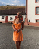 Niulatu A Line Spaghetti Straps Orange Satin Backless Short Homecoming Dress 19th Birthday Outfits HZ1110