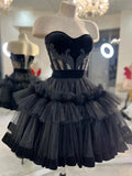 Niulatu Ball Gown Sweetheart Black Satin Tulle Short Homecoming Dress 18th Birthday Outfits HZ1110