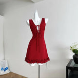 Niulatu Red V Neck A Line Satin Short Homecoming Dress 19th Birthday Outfits HZ1110