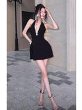 Niulatu A line Halter Black Short Homecoming Dress 19th Birthday Outfits HZ1110