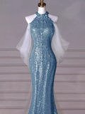 Niulatu Mermaid Sequin Blue Prom Dresses HZ1110