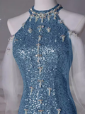 Niulatu Mermaid Sequin Blue Prom Dresses HZ1110
