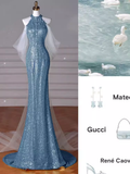 Niulatu Mermaid Sequin Blue Prom Dresses HZ1110