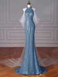 Niulatu Mermaid Sequin Blue Prom Dresses HZ1110
