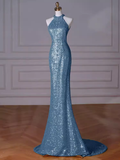 Niulatu Mermaid Sequin Blue Prom Dresses HZ1110