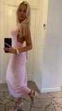 Niulatu Mermaid Halter Pink Satin Backless Long Prom Dresses Formal Dress HZ1110