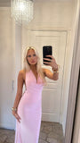 Niulatu Mermaid Halter Pink Satin Backless Long Prom Dresses Formal Dress HZ1110