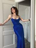 Niulatu Tight Royal Blue Mermaid Spaghetti Straps Satin Long Prom Dresses Formal Dress HZ1110