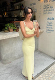 Niulatu Mermaid Pastel Yellow Spaghetti Straps Satin Long Prom Dresses Formal Dress HZ1110
