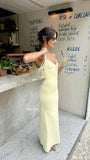 Niulatu Mermaid Pastel Yellow Spaghetti Straps Satin Long Prom Dresses Formal Dress HZ1110