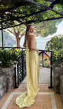 Niulatu Mermaid Pastel Yellow Halter Satin Backless Long Prom Dresses Formal Dress HZ1110