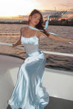 Niulatu Mermaid Spaghetti Straps Satin Waist With Sheer Tulle Long Prom Dresses Formal Dress HZ1110