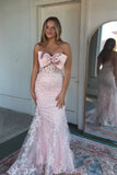 Niulatu Mermaid Strapless Pink Satin Tulle Lace Long Prom Dresses Formal Dress HZ1110