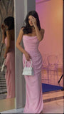 Niulatu Simple Mermaid Strapless Pink Satin Long Prom Dresses Formal Dress HZ1110