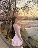 Niulatu Pink A Line Spaghetti Straps Lace Chiffon Ruffles Mini Short Homecoming Dress 19th Birthday Outfits HZ1110