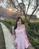 Niulatu Pink A Line Spaghetti Straps Lace Chiffon Ruffles Mini Short Homecoming Dress 19th Birthday Outfits HZ1110