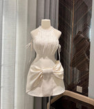 Niulatu A Line Halter Satin With Bow Mini Short Homecoming Dress 19th Birthday Outfits HZ1110