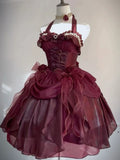 Niulatu Ball Gown Halter Burgundy Chiffon With Bow Mini Short Homecoming Dress 19th Birthday Outfits HZ1110