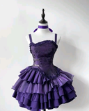 Niulatu Purple Ball Gown Spaghetti Straps Satin Tiered Mini Short Homecoming Dress 18th Birthday Outfits HZ1110