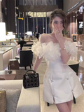 Niulatu A line Strapless White Short Homecoming Dress 19th Birthday Outfits HZ1110